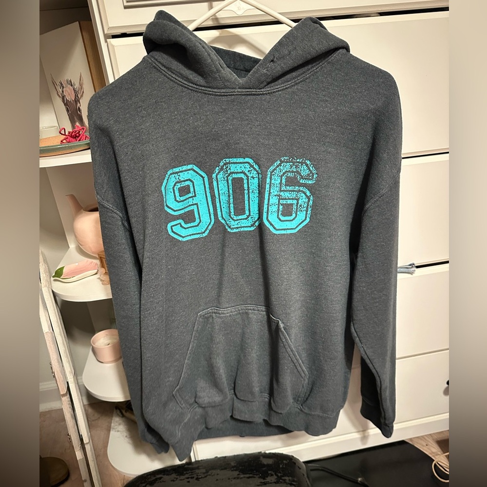 Gildan Heavy Blend Dark Gray Hoodie with Teal Print